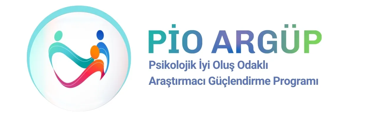 PİO ARGÜP logosu, Psikolojik İyi Oluş Odaklı Araştırmacı Güçlendirme Programını temsil eden, bir daire içinde birbirine bağlı renkli figürlerden oluşmaktadır.